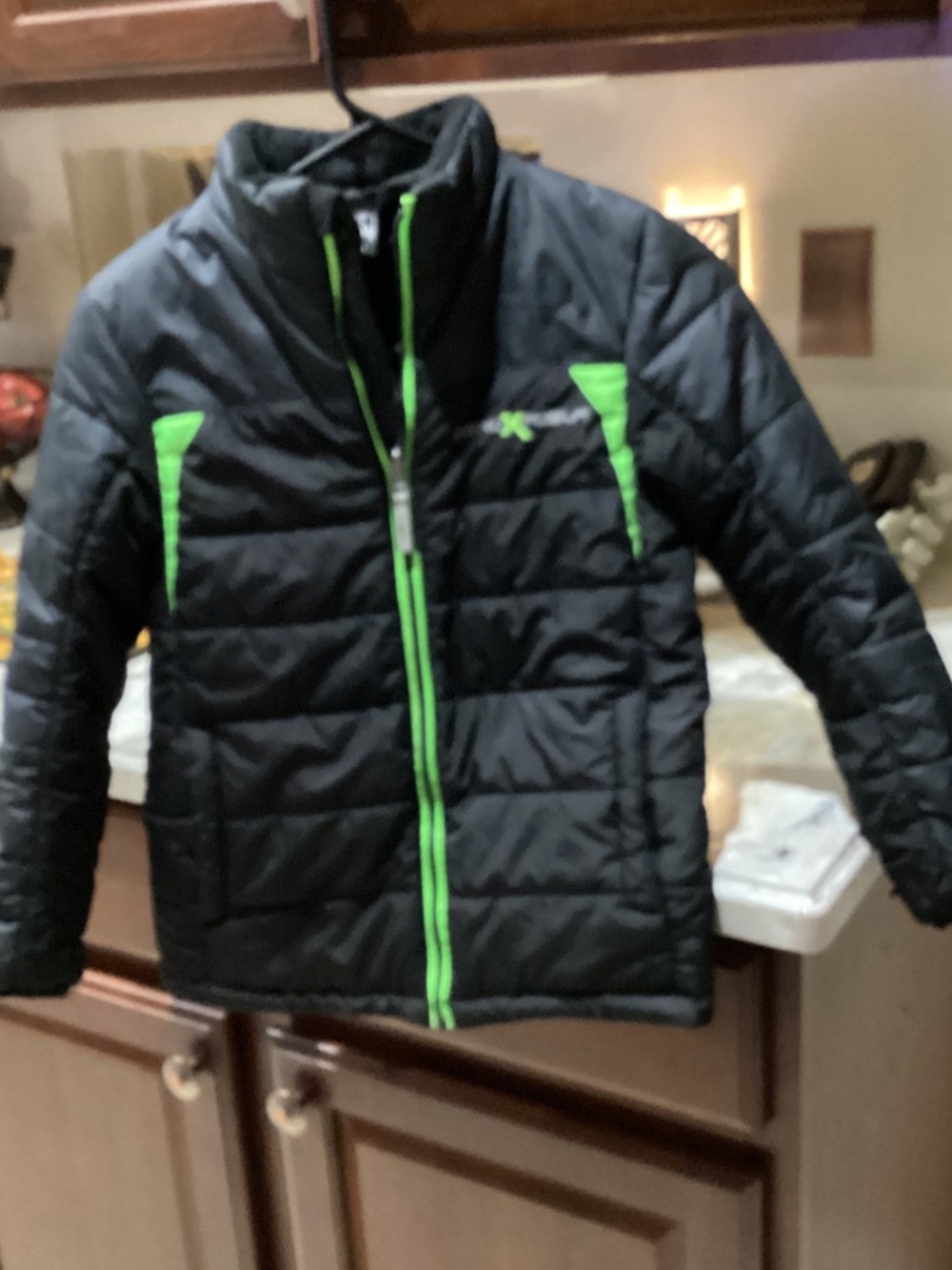 ZeroXposur Kids Black Puffer Jacket with Neon Green Trim